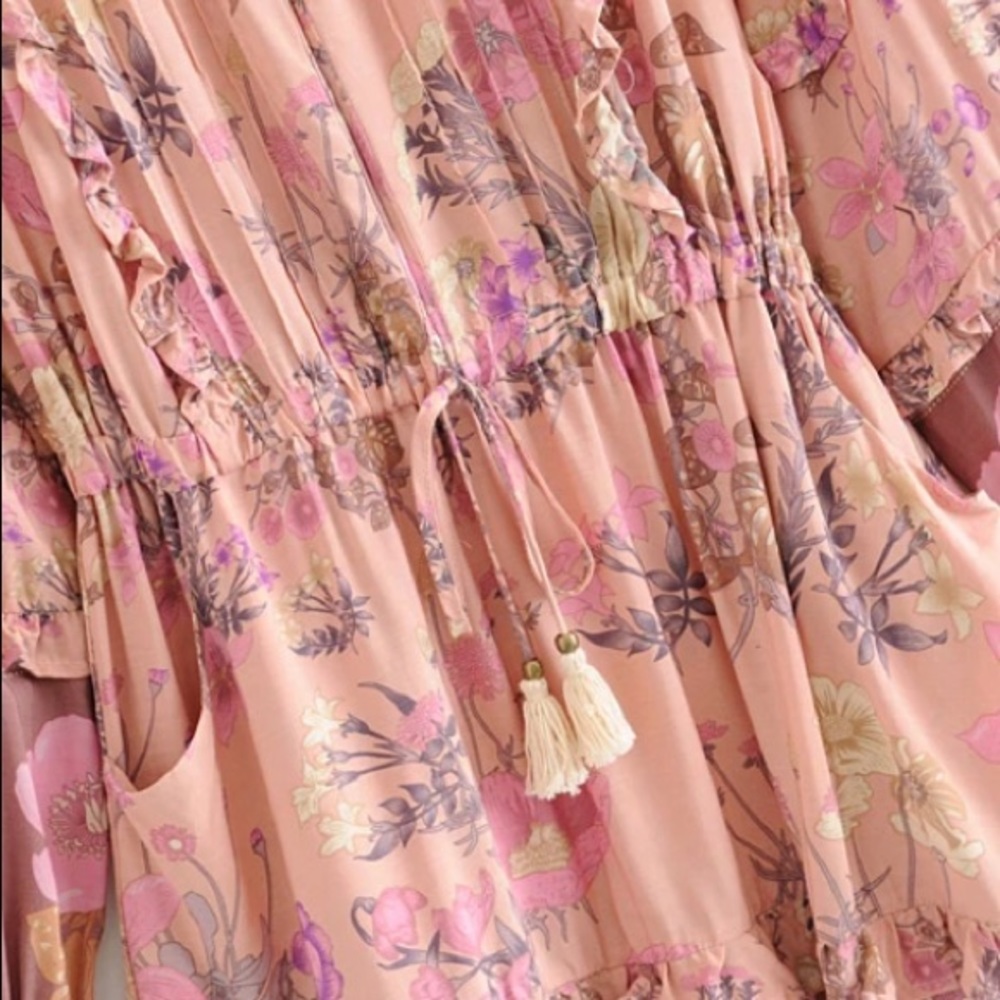 SOLD OUT Boho Gypsy Floral Long Sleeve Ruffle Mini Dress - Picture 9 of 10